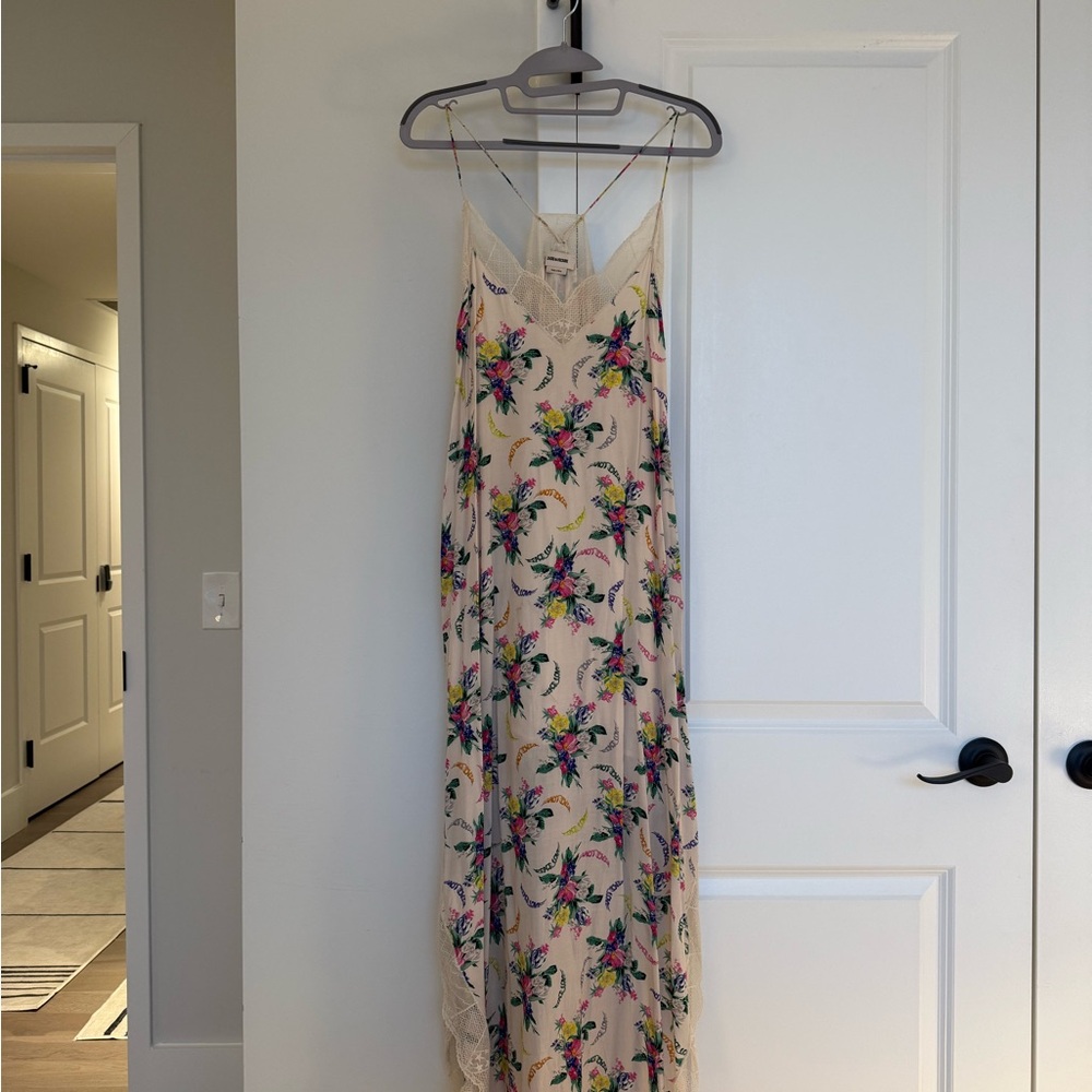 Zadig & Voltaire Cream Slip Maxi Dress Spaghetti Strap Wedding Guest Peace Love